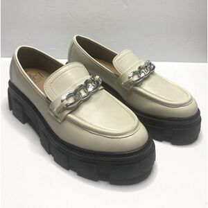 NOBO Wm’s Sz 8 Cream Silver Chain Platform Lug Sole Heel 2” Platform Shoes